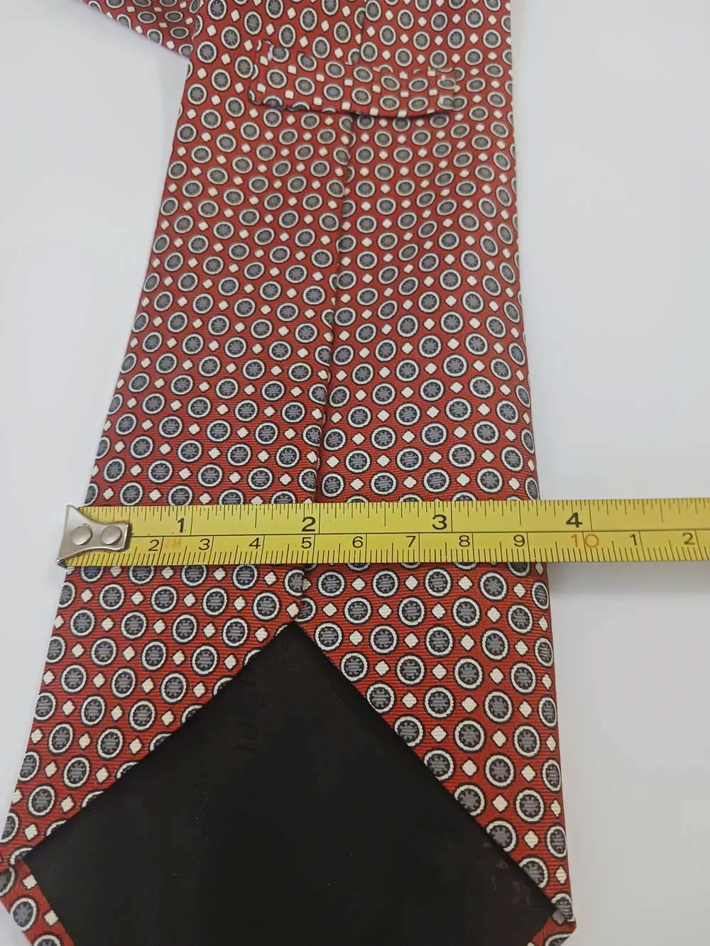 Burberry London Men's Silk Necktie England Geometric Red Gray